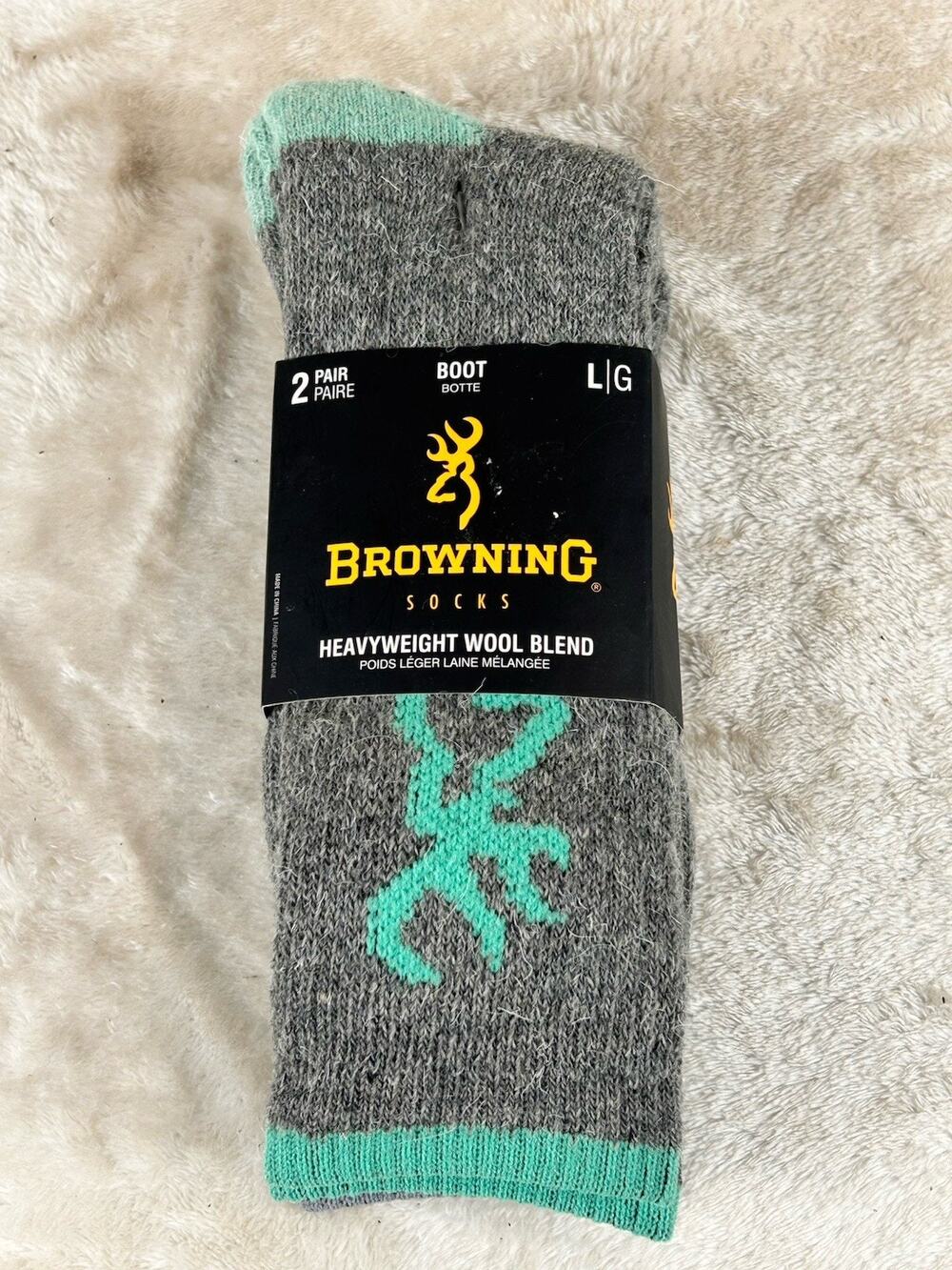 2 Pair Browning Socks Women's Sz 10-13 Heavyweight Wool Blend Boot Gray Aqua